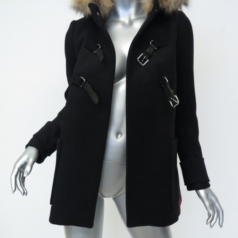 NEW Maje Ganxia Coat Fur-Trim Wool Black/Burgundy - Picture 6 of 7